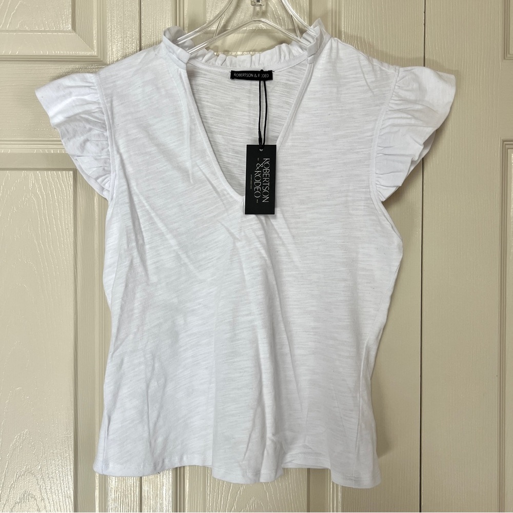 NWT Robertson & Rodeo Mixology White Flutter Sleeve Tee XS/S